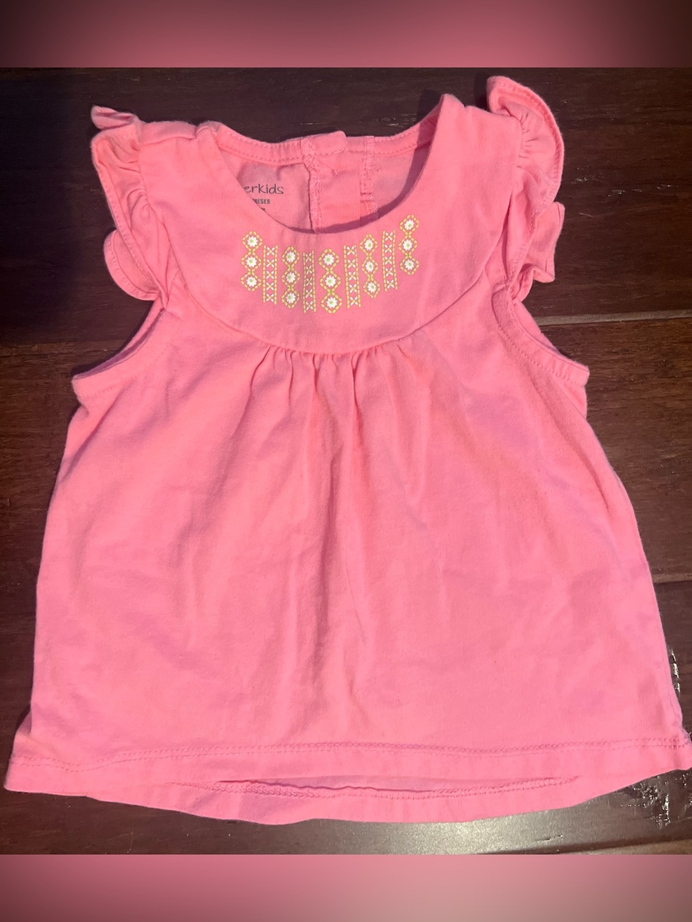 Wonderkids Pink Tank Top with lime green Embellishment - 18 months